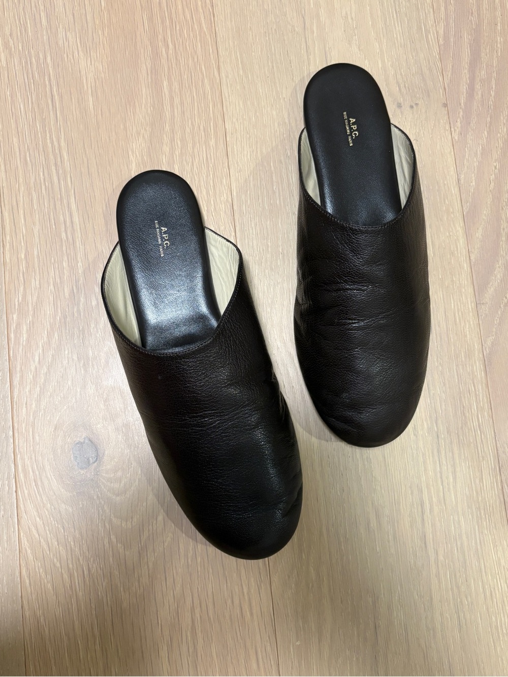 A.P.C. Brown Les Mules Goatskin Leather Slip-On Loafers Mules